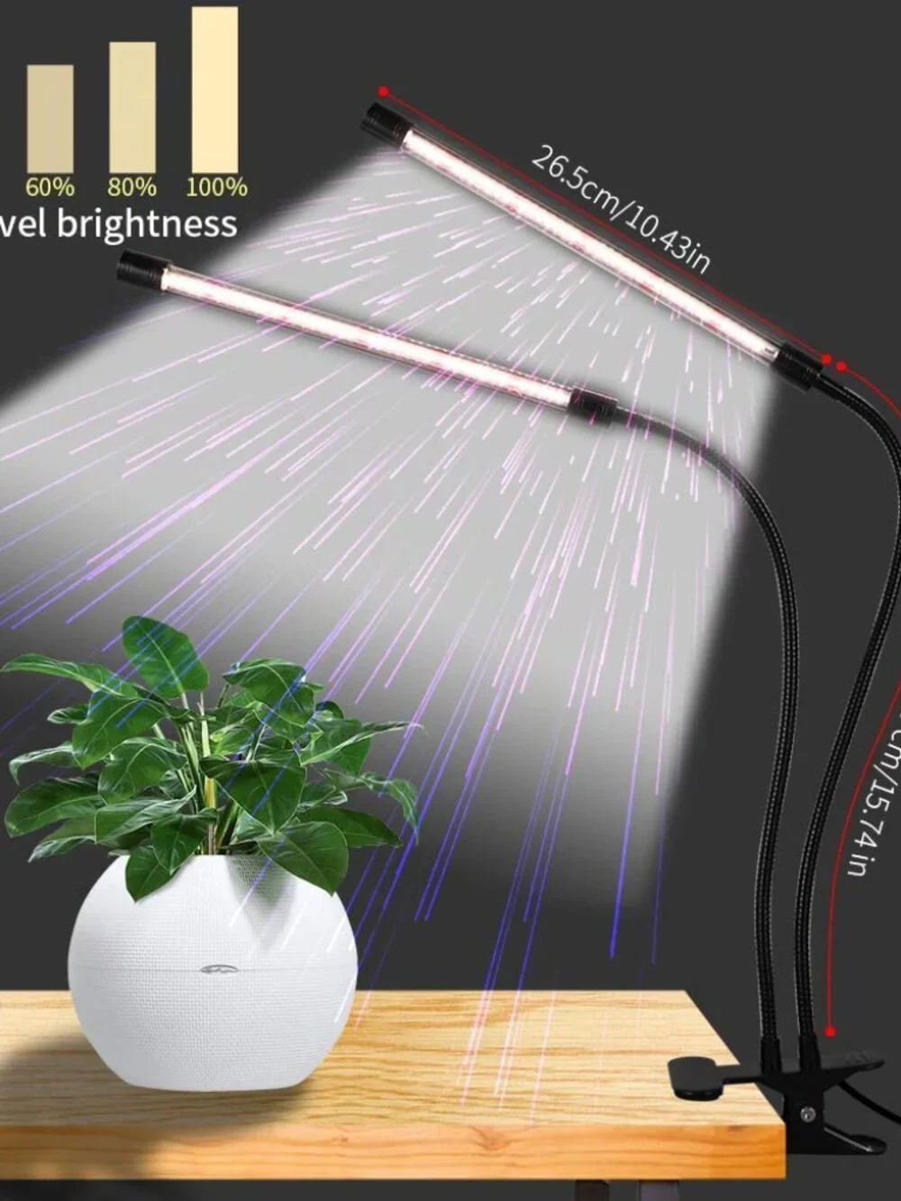 GooingTop LED Grow Light,6000K Full Spectrum Clip Plant Growing Lamp with White